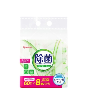 除菌ができるウェットティッシュ ノンアルコールタイプ 60枚入×8個