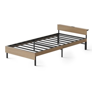 ウッドスチールベッド 宮付きタイプ シングル コンセント付 ブラック×ナチュラル