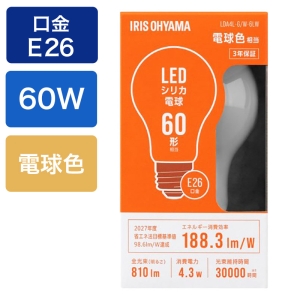 LEDシリカ電球 E26 60W相当 電球色 LDA4L-G｜W-6LW