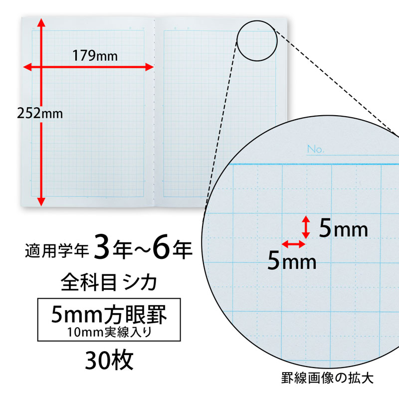 スクールキッズ 全科目 5mm方眼罫 10mm実線入り グリーン
