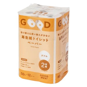 取り替え＆買い換えが少ない 再生紙トイレットペーパー 2倍巻 ダブル 50m×12ロール