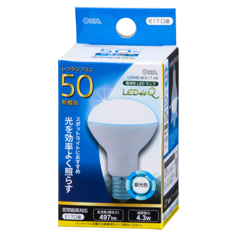 LED電球 ミニレフランプ形 E17 50形相当 昼光色 LDR4D-W-E17 A9