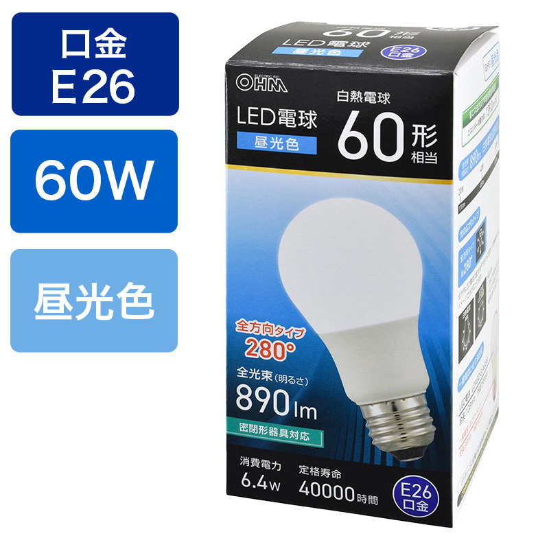 LED電球 E26 60形相当 昼光色 全方向タイプ LDA6D-G AG59