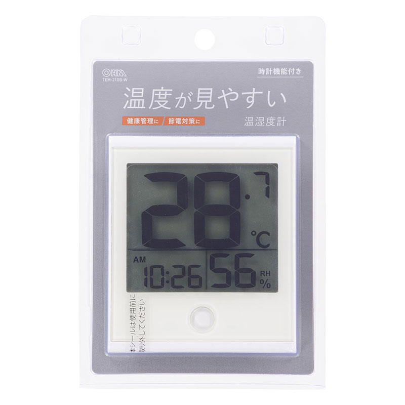 温度が見やすい温湿度計 TEM-210B-W