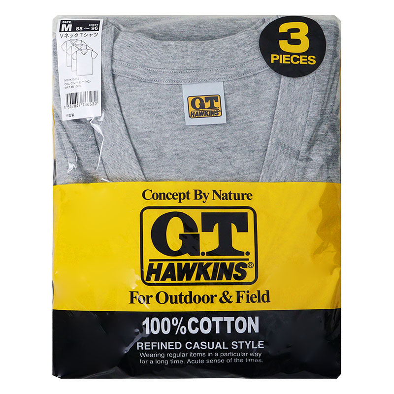 G.T.HAWKINS メンズクルーネックTシャツ 3枚組 グレー杢