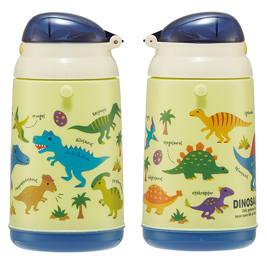【お取り寄せ商品】シリコン製ストローホッパ水筒 400ml ディノサウルス