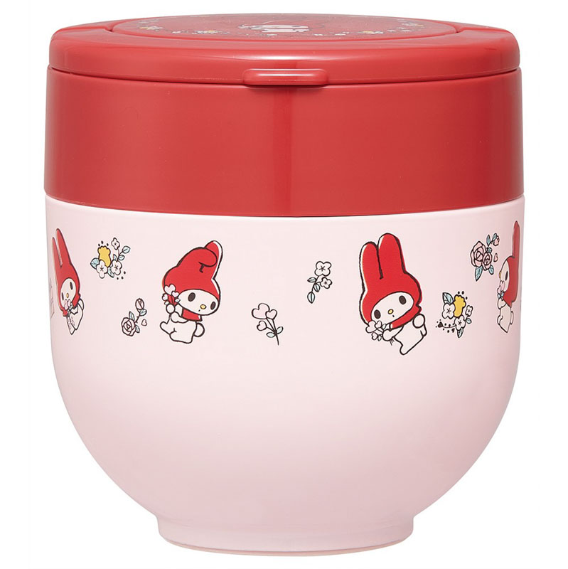 【お取り寄せ商品】折りたたみ ハンドル付き 保温 保冷 丼 ジャー 540ml マイメロディフラワーレトロ