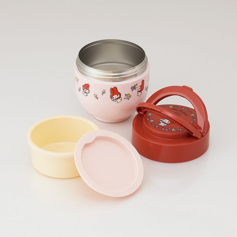 【お取り寄せ商品】折りたたみ ハンドル付き 保温 保冷 丼 ジャー 540ml マイメロディフラワーレトロ