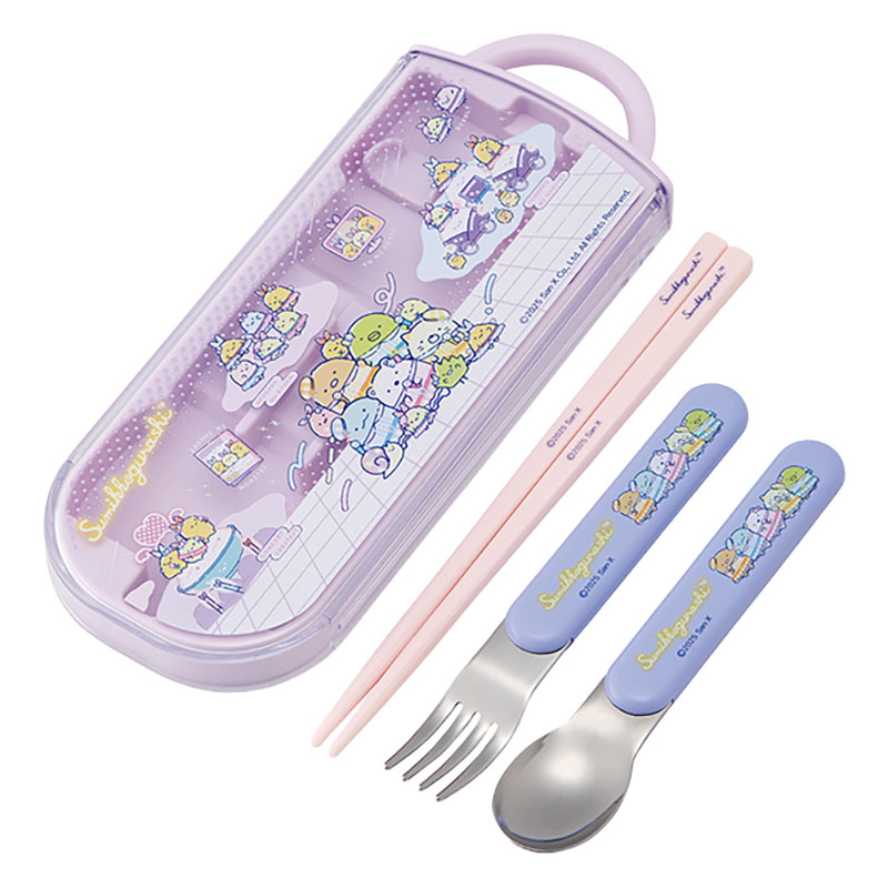 【お取り寄せ商品】食洗機対応 スライド式トリオセット 箸16.5cm・スプーン・フォーク すみっコぐらし 夢みるしっぽず