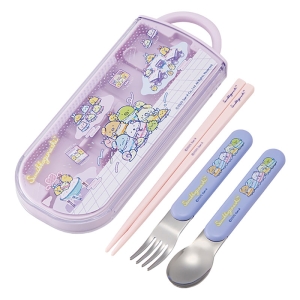 【お取り寄せ商品】食洗機対応 スライド式トリオセット 箸16.5cm・スプーン・フォーク すみっコぐらし 夢みるしっぽず