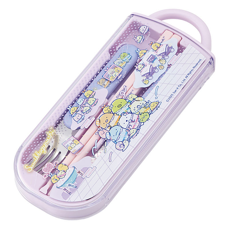 【お取り寄せ商品】食洗機対応 スライド式トリオセット 箸16.5cm・スプーン・フォーク すみっコぐらし 夢みるしっぽず
