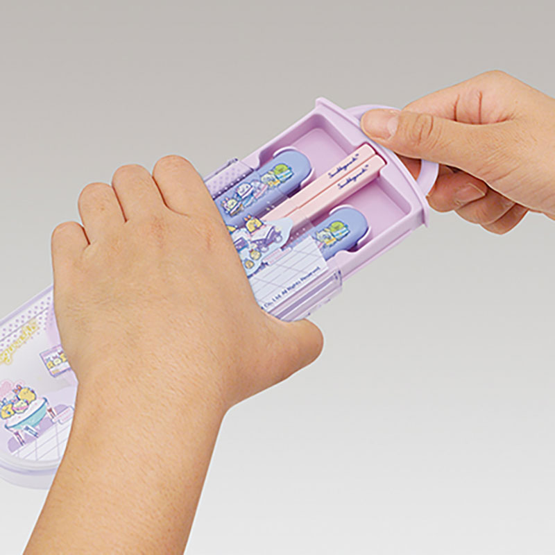 【お取り寄せ商品】食洗機対応 スライド式トリオセット 箸16.5cm・スプーン・フォーク すみっコぐらし 夢みるしっぽず