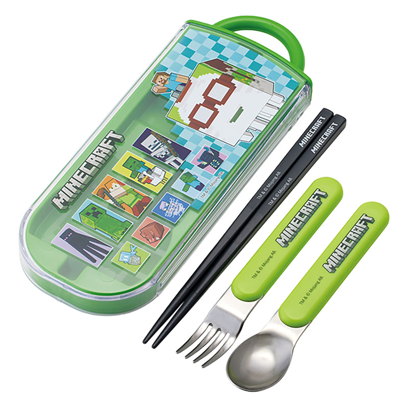 食洗機対応 スライド式トリオセット 箸16.5cm・スプーン・フォーク マインクラフト
