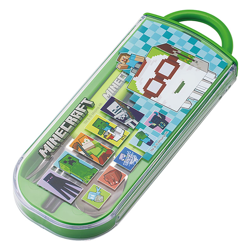 食洗機対応 スライド式トリオセット 箸16.5cm・スプーン・フォーク マインクラフト