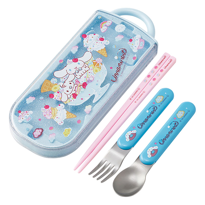 食洗機対応 スライド式トリオセット 箸16.5cm・スプーン・フォーク シナモロールファンシースナックスイーツ