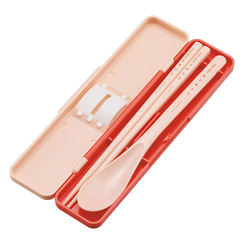 音が鳴らないコンビセット 箸18cm・スプーン ハローキティパステル水彩 花柄