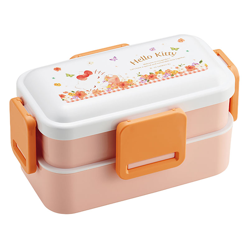 おかずがつぶれにくい ふわっとフタ弁当箱 2段 600ml ハローキティパステル水彩 花柄