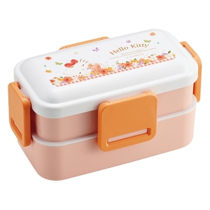 おかずがつぶれにくい ふわっとフタ弁当箱 2段 600ml ハローキティパステル水彩 花柄
