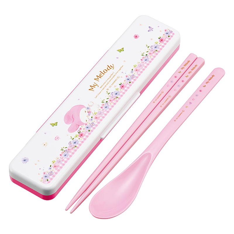 音が鳴らないコンビセット 箸18cm・スプーン マイメロディパステル水彩 花柄