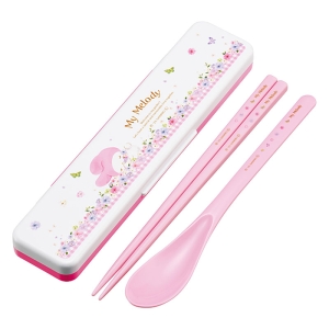 音が鳴らないコンビセット 箸18cm・スプーン マイメロディパステル水彩 花柄