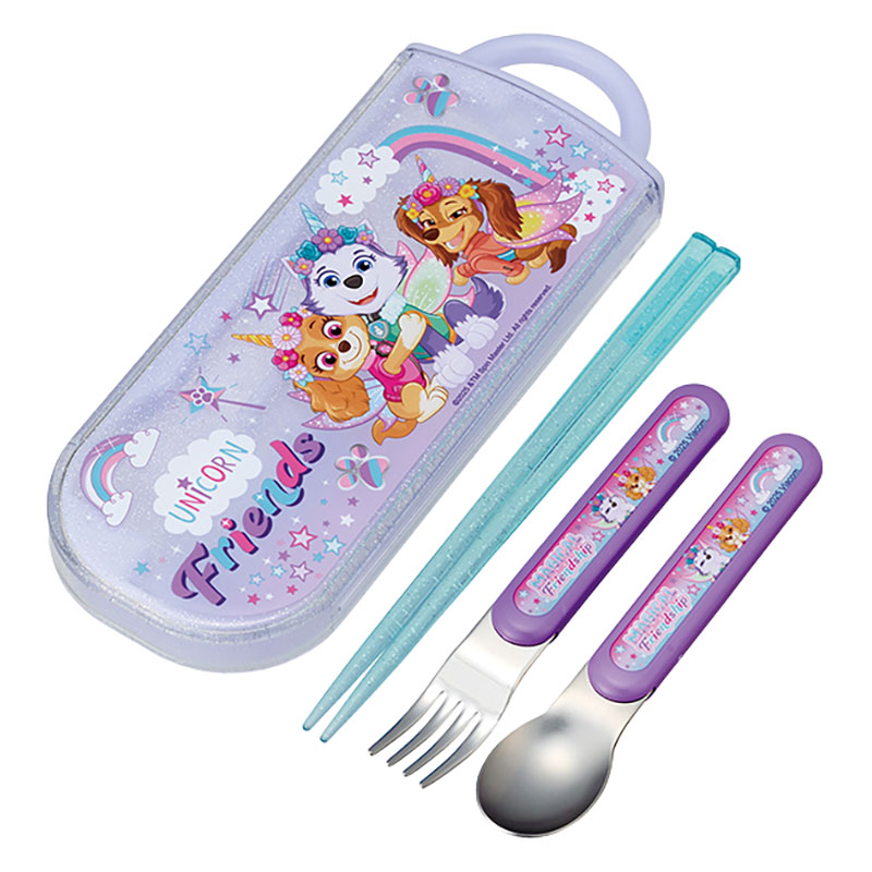 【お取り寄せ商品】食洗機対応 スライド式トリオセット 箸16.5cm・スプーン・フォーク パウパトロールユニコーン
