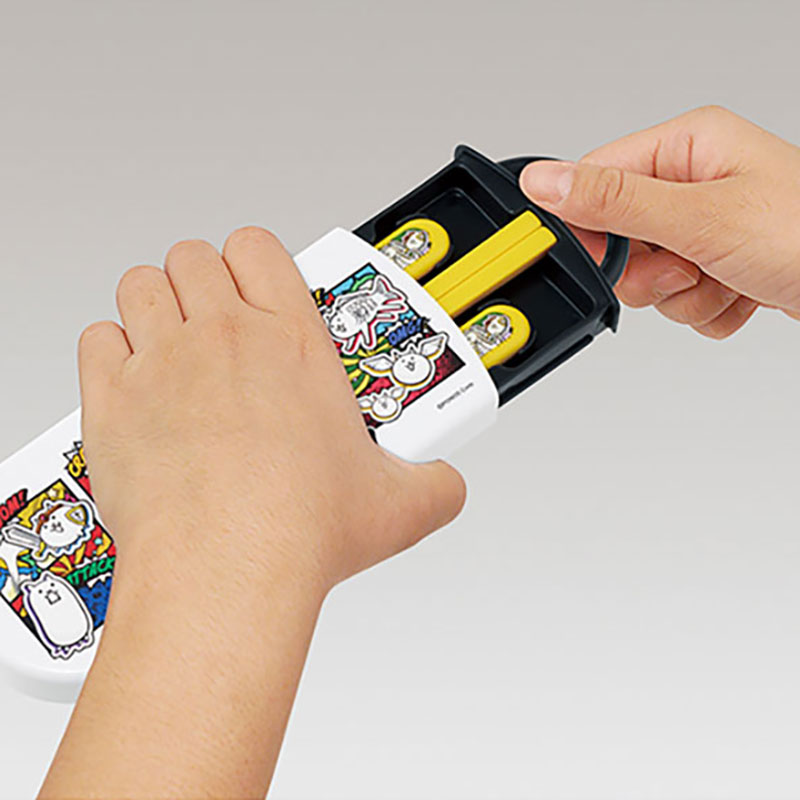 【お取り寄せ商品】食洗機対応 スライド式トリオセット 箸16.5cm・スプーン・フォーク にゃんこ大戦争26