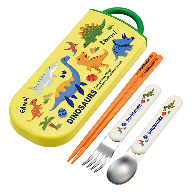 食洗機対応 スライド式トリオセット 箸16.5cm・スプーン・フォーク ディノサウルス
