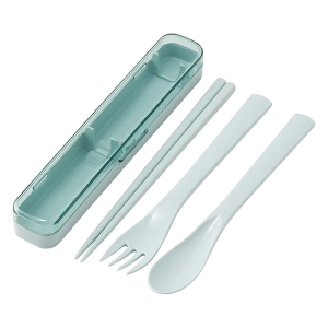 【お取り寄せ商品】音のならないトリオセット 箸18cm・スプーン・フォーク スモーキーグリーン