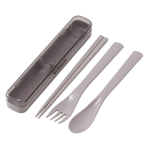 【お取り寄せ商品】音のならないトリオセット 箸18cm・スプーン・フォーク スモーキーグレー