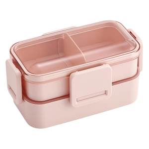 おかずがつぶれにくい ふわっとフタ弁当箱 2段 600ml スモーキーピンク