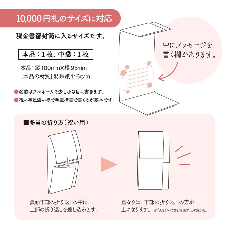 スリム多当 花きらり ご入学おめでとう ピンク 1枚入 本折タイプ 中袋付