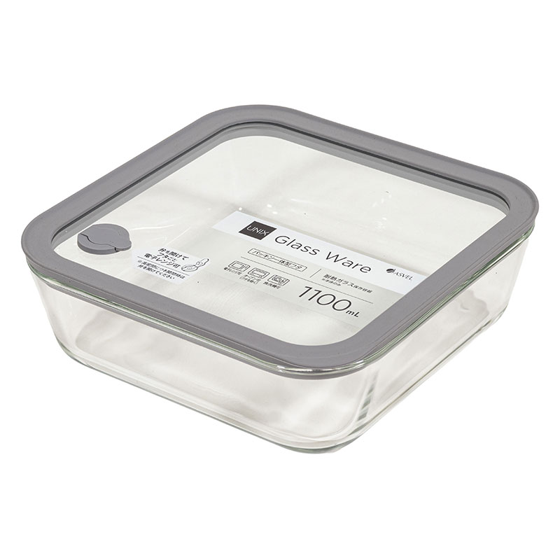 密閉ガラス 保存容器 正角型 1100ml ナチュラルクリア MGS-1100