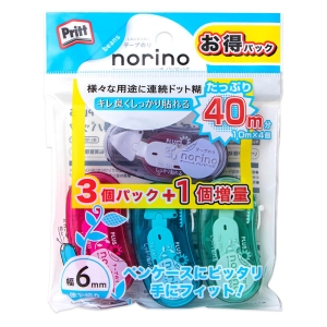 テープのり ノリノビーンズ クリア3個+1個お得パック 幅6mm 使い切りタイプ