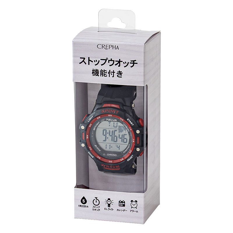 テルバ デジタルウォッチ TE-D281-RD