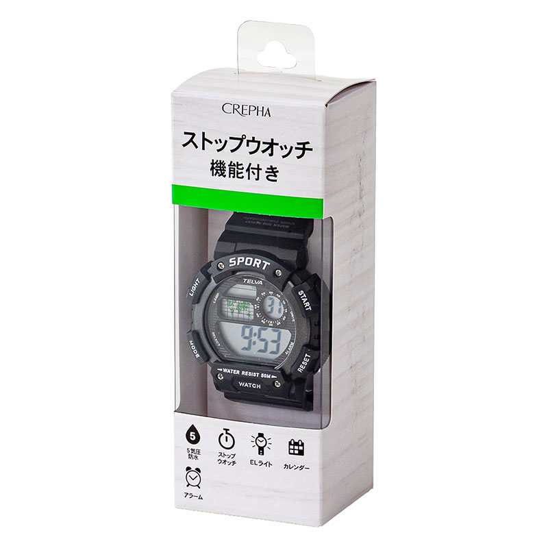 テルバ デジタルウォッチ TE-D282-BK