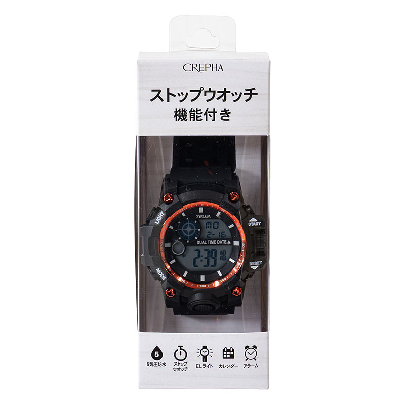 多機能 デジタル腕時計 5気圧防水 TE-D378-RD