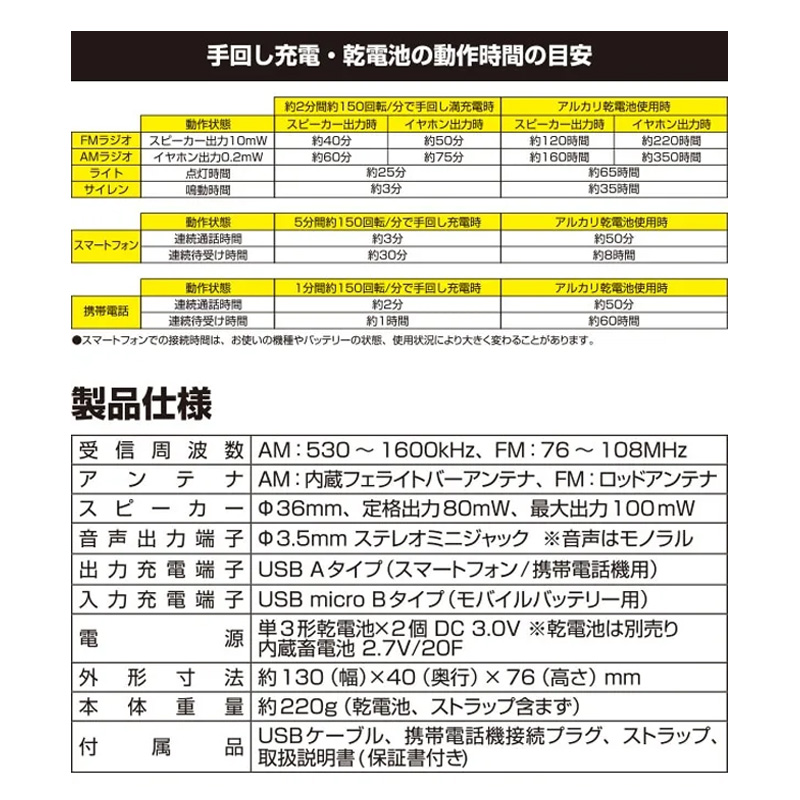 手回し充電ラジオ YTM-R100(W)