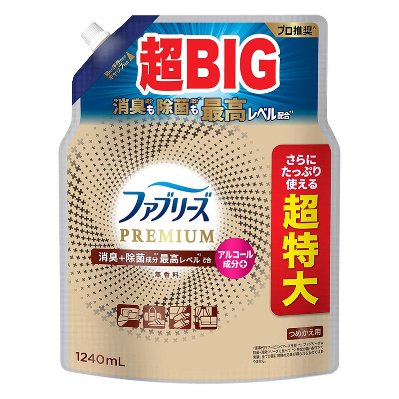 ファブリーズ 消臭スプレー 布用 PREMIUM 消臭+除菌 無香料 詰替 超BIG 1240ml