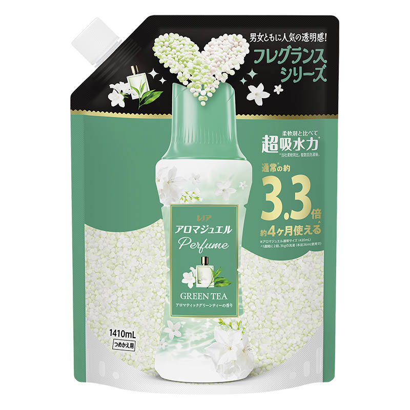 レノア アロマジュエル Perfume お洗濯の香り付けビーズ アロマティックグリーンティーの香り 詰替 超特大 1410ｍL