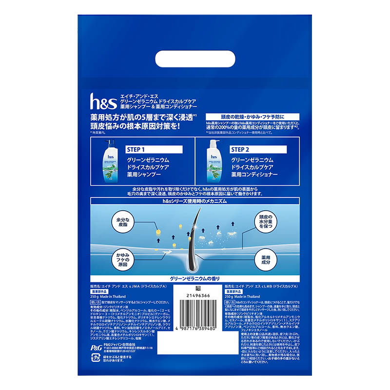 h&s (エイチアンドエス) グリーンゼラニウム ドライスカルプケア 薬用シャンプー＋薬用コンディショナー お試しポンプセット250g+250g