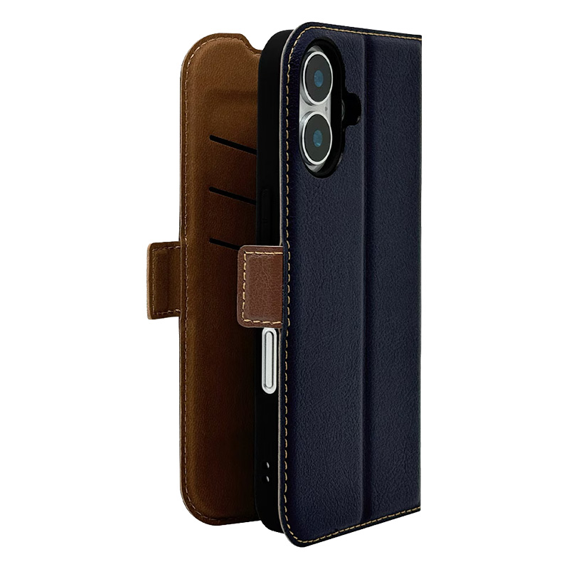 iPhone16用 薄型手帳サイドマグネットケース(ネイビー×ブラウン) 8080IP461BSMNVB