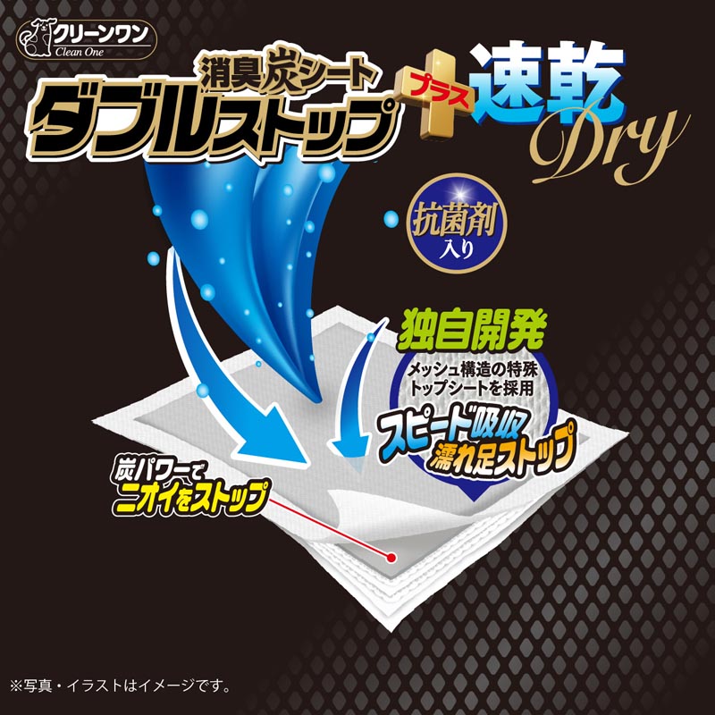 クリーンワン 消臭炭シート ダブルストッププラス 速乾ドライ レギュラー 80枚