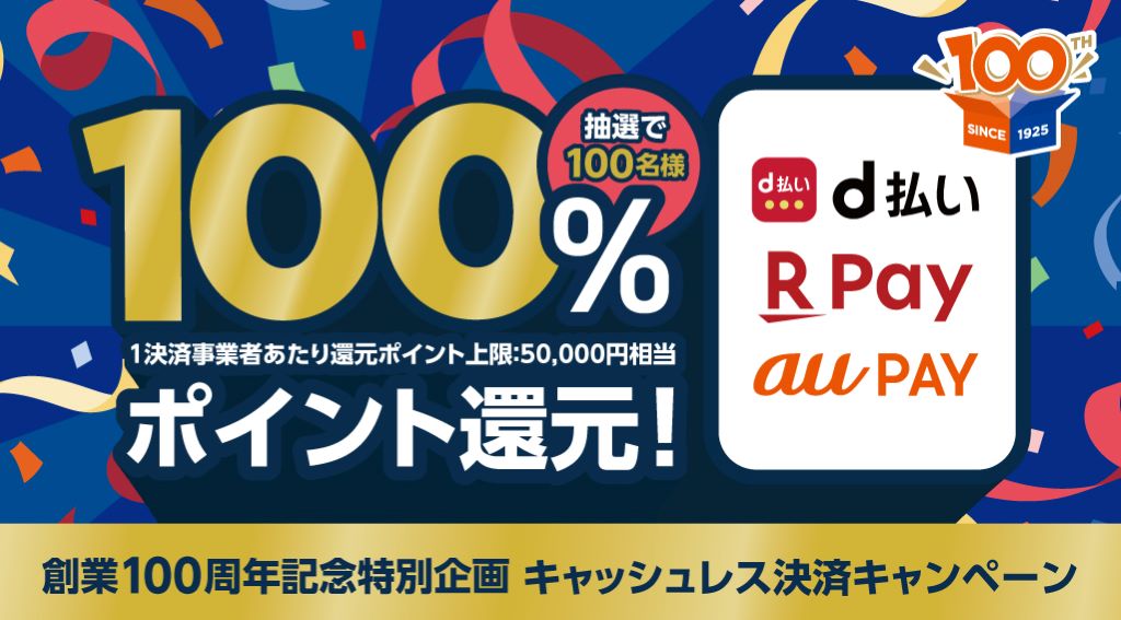 100周年100%ポイント還元キャンペーン